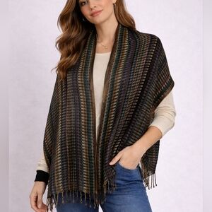 SACRED THREADS Multi-Color Rainbow Viscose Woven Check Fringe Scarf